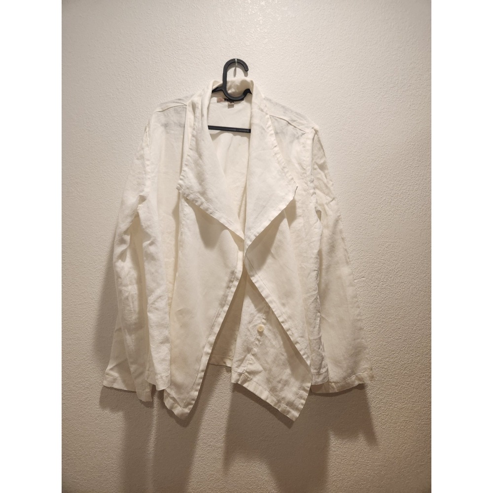 NWOT FLAX Linen Open‎ Front Jacket M Made in Lithuania White Draped Layer